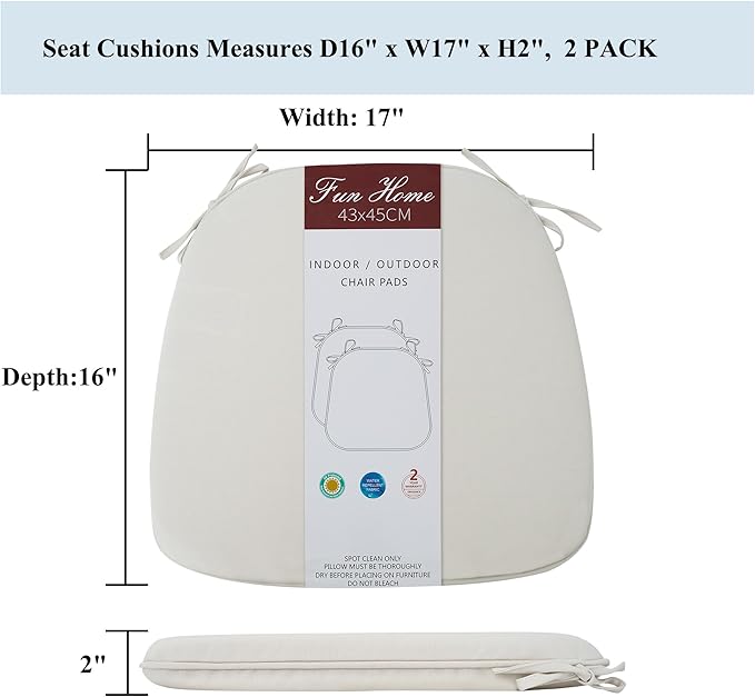 FUNHOME 17"x16"x2" Outdoor Chair Cushions Set of 4, Water Resistant Patio Chair Pads with Ties, Seat Cushions for Home Garden Furniture Decoration-Cream White