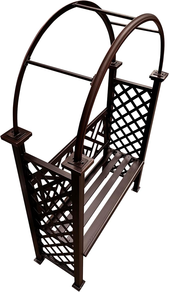 Oakland Living Bronze Aluminum Garden Arbor Arch with 2-Seater Bench