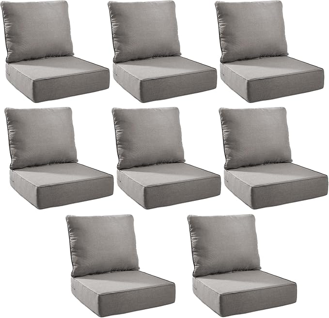 Outdoor Cushion Set for Furniture Patio Furniture, UV Resistant, Water Resistant - 6 Inch Thick Foam Garden Cushions – 22x24 Inch Patio Seat Covers for Chair/Sofa/Couch | Grey | 8-Pack |