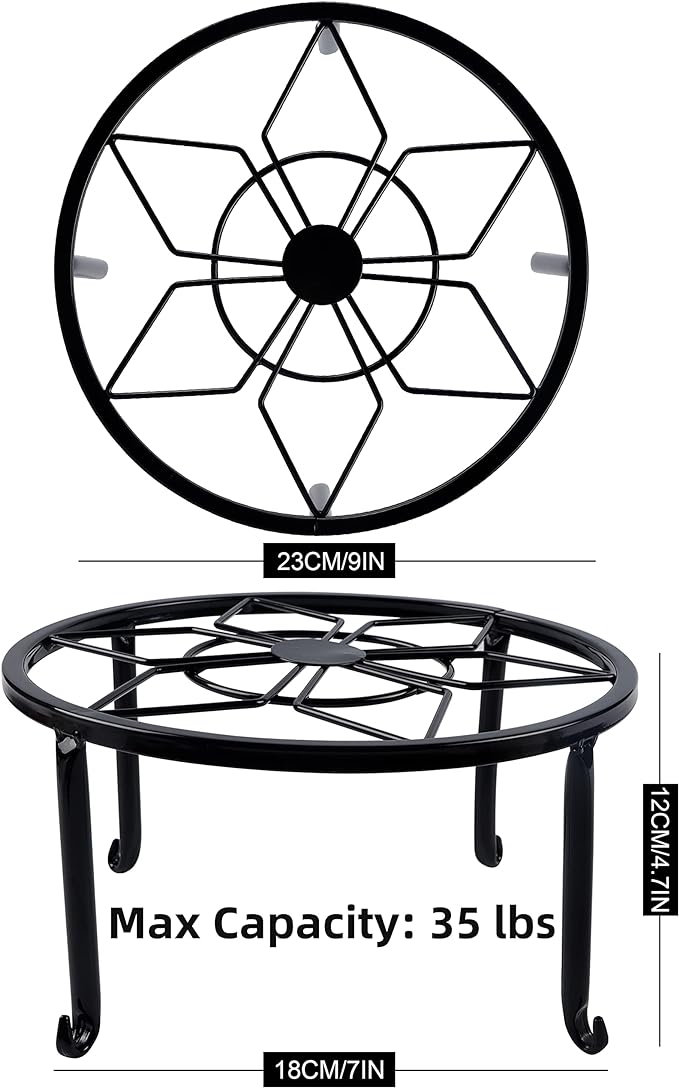 yosager 3 Pack Metal Plant Stands for Flower Pot, Heavy Duty Black Iron Potted Stand Holder, Indoor Outdoor Rustproof Metal Planter Container Round Supports Display Rack for Home & Garden Decor