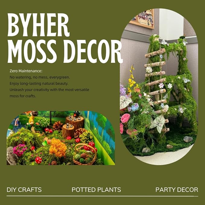 BYHER Fake Moss for Crafts – 3.5OZ Fluffy Cloudlike Artificial Moss for Potted Plant Indoor & Fairy Gardens – Realistic Green Moss Alternative for Terrariums, Dioramas, Model Scenes (Light Green)