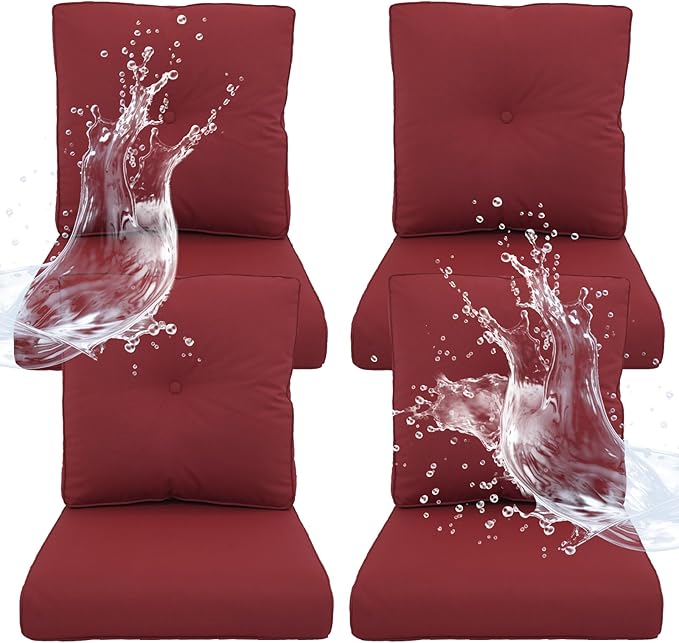 Outdoor Chair Cushions 4 Sets - 22 * 24" Patio Furniture Cushions with Removable Cover, 28D High Density Sponge Filling Outdoor Patio Cushions for Chairs, Rocker, Sofa and Loveseat - Red