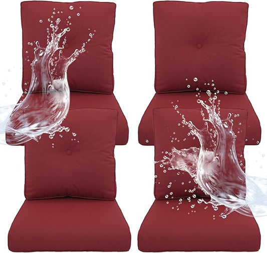 Outdoor Chair Cushions 4 Sets - 22 * 24" Patio Furniture Cushions with Removable Cover, 28D High Density Sponge Filling Outdoor Patio Cushions for Chairs, Rocker, Sofa and Loveseat - Red