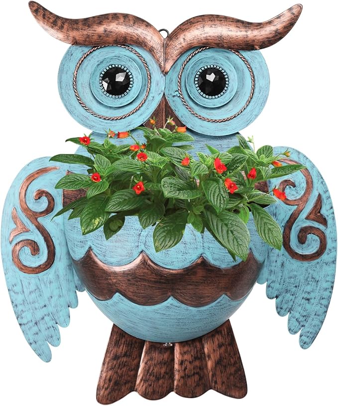 Metal Wall Planter Owl Wall Mounted Planters Small Flower Pot with Drainage for Indoor Outdoor Farmhouse Hanging Planter Succulent Plant Container Vertical Garden Yard Decor