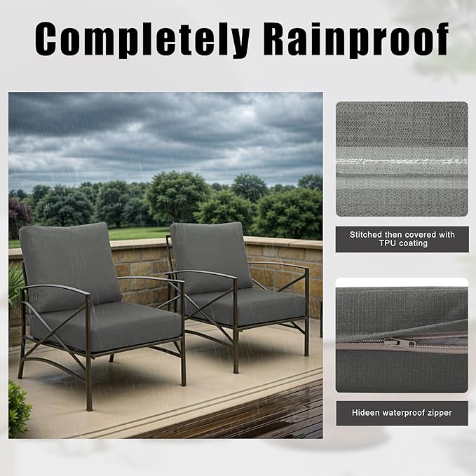 Favoyard Deep Seat Patio Cushions 19 × 19 inch Rainproof & Fadeness Furniture Cushion Set for Outdoor Chair Couch with Polyester-Linen Fabric & Removable Cover, Hidden Zipper and Adjustment Staps