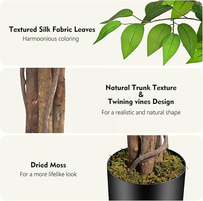 7ft Large Ficus Artificial Trees with Natural Curved Trunks, 84" Tall Lush Faux Tree for Home Decor Indoor, Green Lifelike Fake Ficus Tree Artificial Plants in Pot（Set of 2）