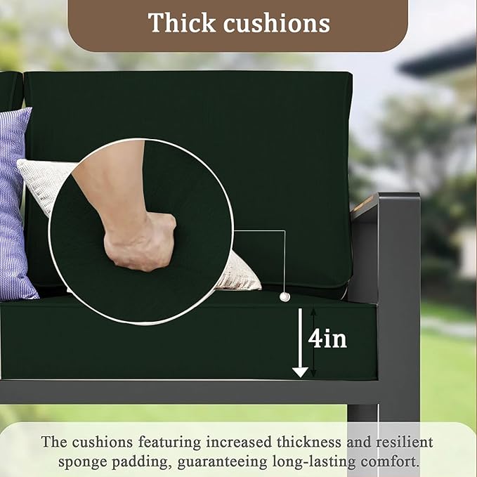 14 Pieces Outdoor Sectional Replacement Cushions for Patio Furniture, 4in Thick Outdoor Sofa Cushions for 6 Seat, Waterproof Deep Seat Couch Patio Cushion Set (Ink Green)