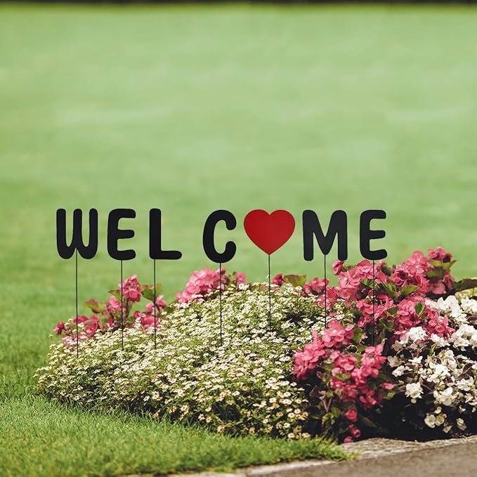 Metal Welcome Letter Garden Stake Decorative Letters Stick Yard Art Stake Indoor Outdoor for Flower Pot Patio Lawn Decor