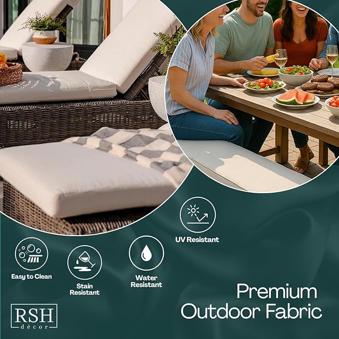 RSH DECOR: 3-Piece Wicker Tufted Cushion Set | 44" x 22" Loveseat & 22" x 22" U-Shapes | Outdoor Replacement Cushions | Water & Fade-Resistant Spun Fabric | Made in USA (Carena Ebony)