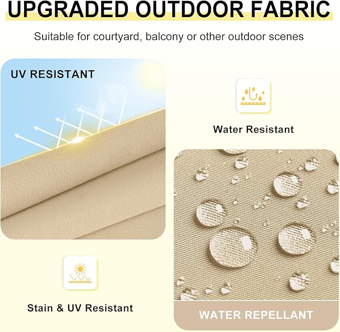 downluxe Outdoor Chair Cushions Set of 2 for Patio Furniture, Water-Resistant Square Corner Patio Chair Cushions with Ties, High Density Foam Outdoor Seat Cushion, 18.5" X 16" X 3", Beige