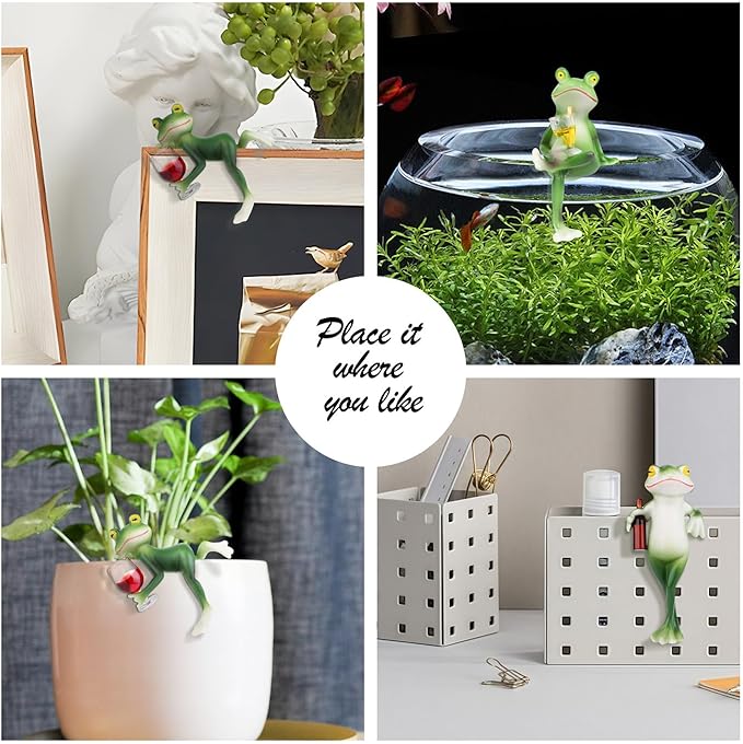 YATOJUZI Frog Decor Miniature Figurines Plant Decorations for Pots Funny Tipsy Frog Garden Decor Gifts for Women Outdoor Statues Planter Hugger for Yard Lawn Ornament(Lean on)