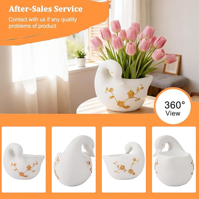 Teaeeno Decorative Garden Swan Planters Succulent Pots Indoor Unique Flower Plant Pots Cement Swan Decor Home Garden Balcony Decor (Whiter)