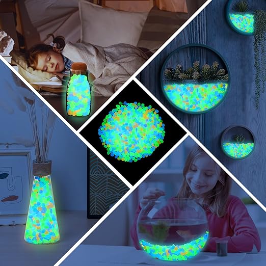 600PC 0.4" Glow in The Dark Stones Glowing Rocks Luminous Pebbles for Outdoor Decor,Garden Yard,Fish Tank,Walkway,Pathway,Aquarium(Color)