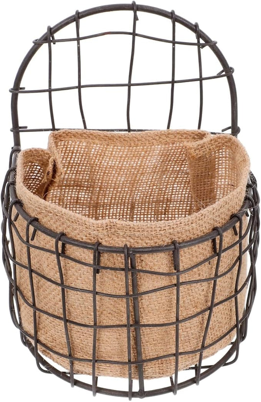 BESPORTBLE Vintage Iron Wire Half Round Hanging Basket with Breathable Linen Liner for Indoor and Outdoor Plants Decorative Wall-Mounted Organizer for Garden Balcony and Home Storage