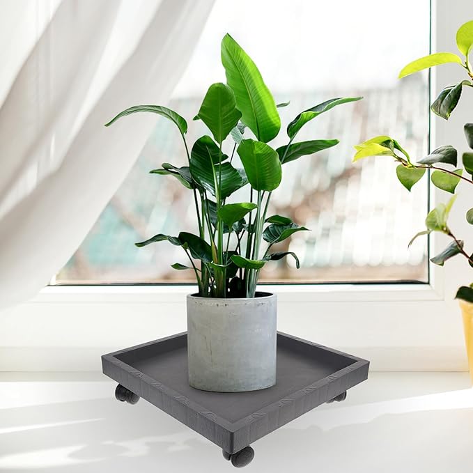 DOITOOL 14.17 Inch Square Rolling Plant Stand with Wheels Heavy Duty Flower Pot Tray for Indoor and Outdoor Use Mobile Planter Holder for Garden Patio Balcony Deck