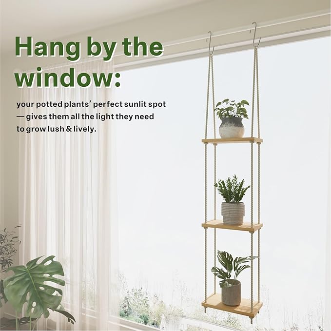 Window Plant Shelves 3-Tier Hanging Plant Shelves for Indoor Window Shelf for Plants Wall Mounted Window Sill Plant Shelf Living Room Garden Boho Decor