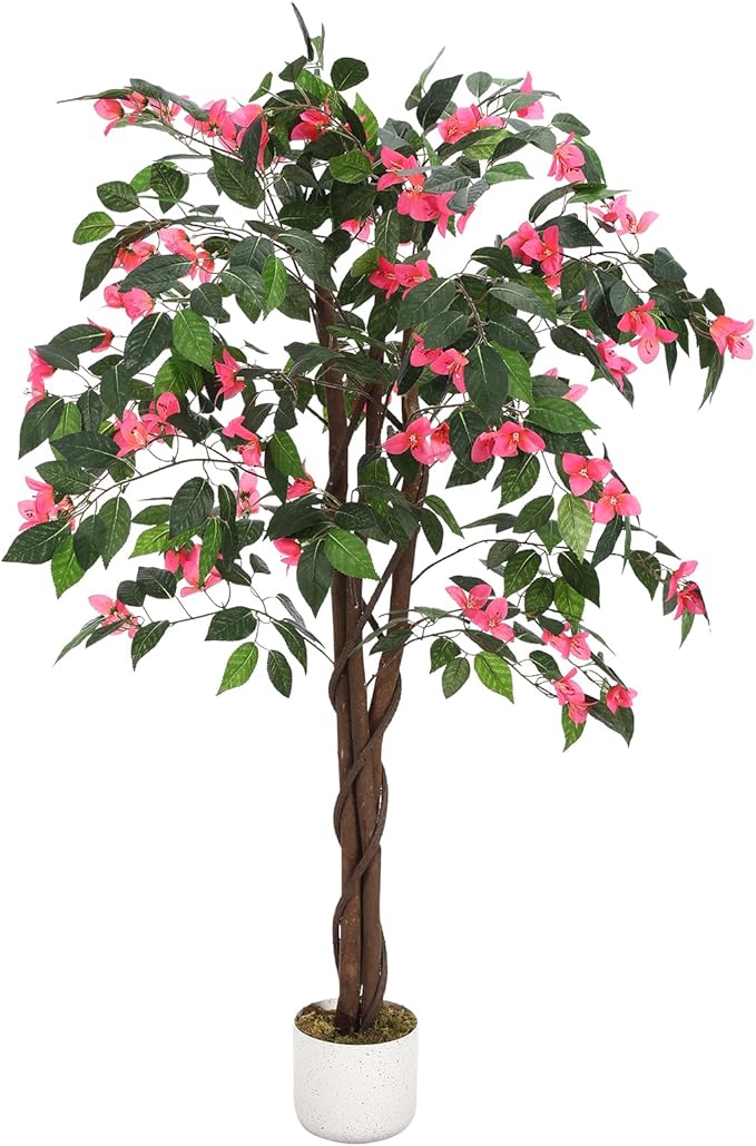 4FT Artificial Bougainvillea Tree, Faux Silk Bougainvillea Plant in Pot, Indoor Outdoor Decor, Potted Faux Flower Tree for Home Office Garden Living Room