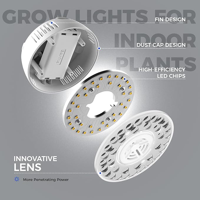 Barrina Orbgrow OG09 Puck Grow Light, 5000K 36W(4 x 9W, 540 Watt Equiv), Full Spectrum Plant Light for Indoor Plants, Magnetic & Linkable with Timer, 5 Levels Dimmable for Plant Shelf, 4 Packs