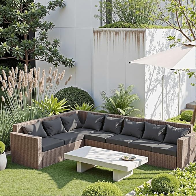 Outdoor Seat Cushion Set 22 x 22 x 4 Inch, Waterproof & Fade Resistant Patio Furniture Cushions with Removable Cover and Ties, Thick Deep Seating Pads for Outside Chair Sofa Couch, Grey