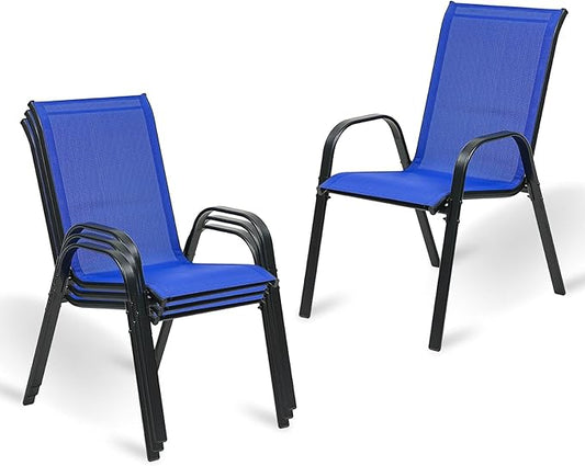 Stackable Outdoor Patio Dining Chairs with Backrest/Armrests for Lawn Garden Balcony Deck Camping-Set of 2 Or 4 (4, Navy Blue)