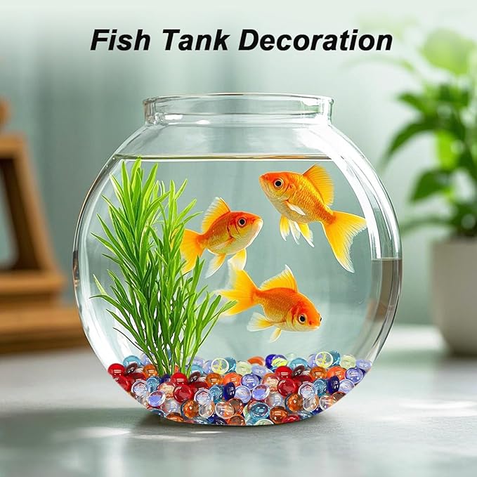 Mini Glass Gems for Vase,Mixed Colour Glass Stones Flat Bottom Marble Beads for Aquarium Fish Tank Planter Crafts Home Decorative Art Craft Vase Filler (Colorful, 2 Pounds)