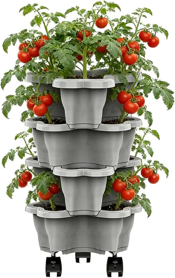 Vertical Planter, Stackable Weatherproof Multi-Tier Stackable Tower Planters, Garden Planters for Strawberry Herb Flower and Vegetable Indoor Outdoor