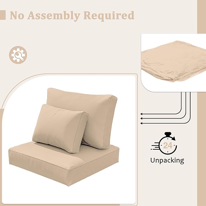 8-Piece Outdoor Cushions for Patio Furniture Thick Outdoor Chair Cushions Resilient Foam Waterproof Deep Seat Cushion Replacement for 3-Seat Sectional Sets Liner&Cover Sand