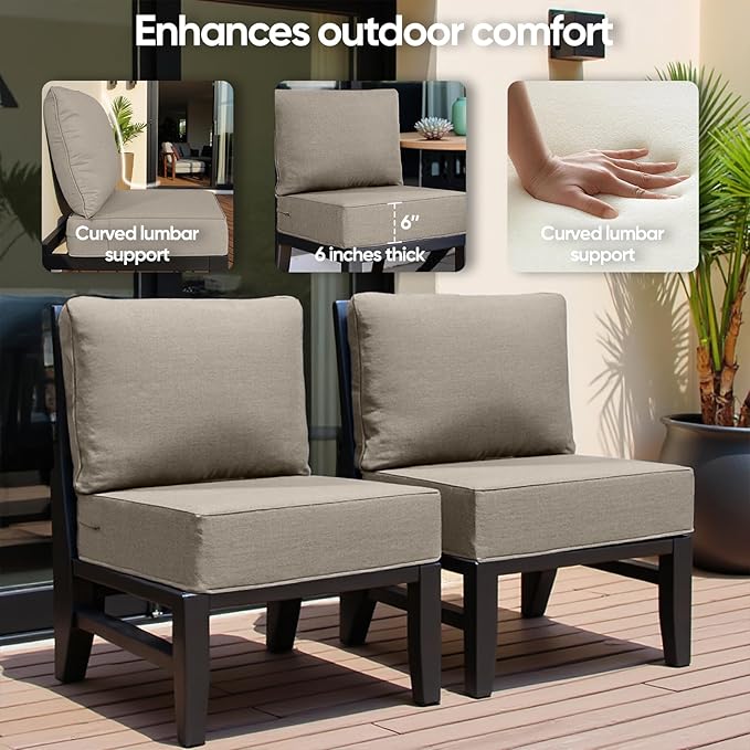 6" Thick Outdoor Cushion, 24 * 24 * 6" Patio Furniture Cushions with Waterproof Patio Furniture Cushions with Removable Cover, 28D High Density Patio Cushion for Outdoor Furniture,Gray-8pcs