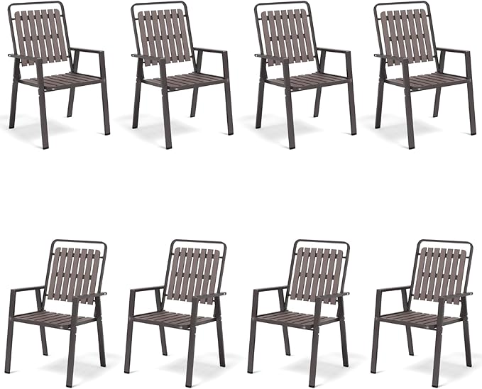 350LBS Outdoor Patio Chairs Set of 8, Patio Dining Chairs with Metal Frame, Heavy-Duty Outdoor Chairs with Armrest for Garden, Poolside, Backyard, Lawn