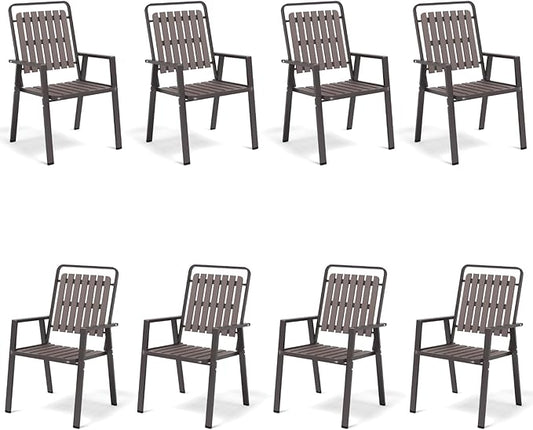 350LBS Outdoor Patio Chairs Set of 8, Patio Dining Chairs with Metal Frame, Heavy-Duty Outdoor Chairs with Armrest for Garden, Poolside, Backyard, Lawn