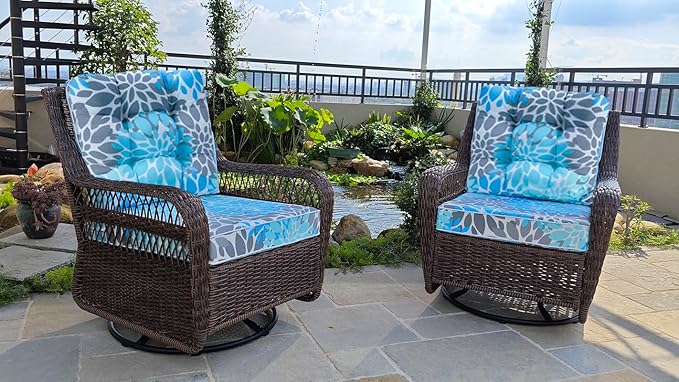 JMGBird Seat/Back Outdoor Chair Cushion Tufted Pillow, Deep Seat Cushion Set 22"x22", Outdoor Cushion for Patio Furniture