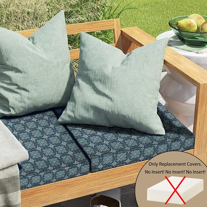 Magpie Fabrics Indoor Outdoor Cushion Cover Replacement 2 Pack, NO Insert! Water Repellent Slipcover with Ties Decor for Patio Garden Chair Seat Sofa Bench Wicker(Morgan Medal Blue, 20x18x4 Inch)