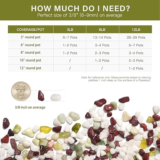 NUPICK 6 lbs Pebbles for Indoor Plants, 3/8 Inch Pea Gravel for Fish Tank, Polished Decorative Rocks for Succulent, Natural River Stones for Vases, Cactus, Landscaping, Bird Bath, Colorful Mixed