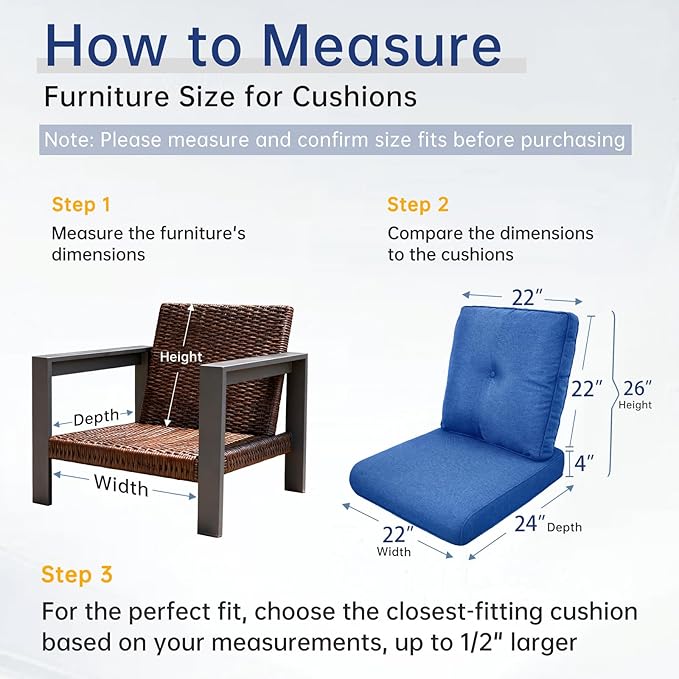 Belord Luxury 4" Thick Outdoor Cushion 9 Set - 22 x24 Inch 28D Sponge Filling Fade-Resistant Chair Cushion, Spill Proof Removable Patio Furniture Replacement Cushions for Sofa Bench Swing - Blue
