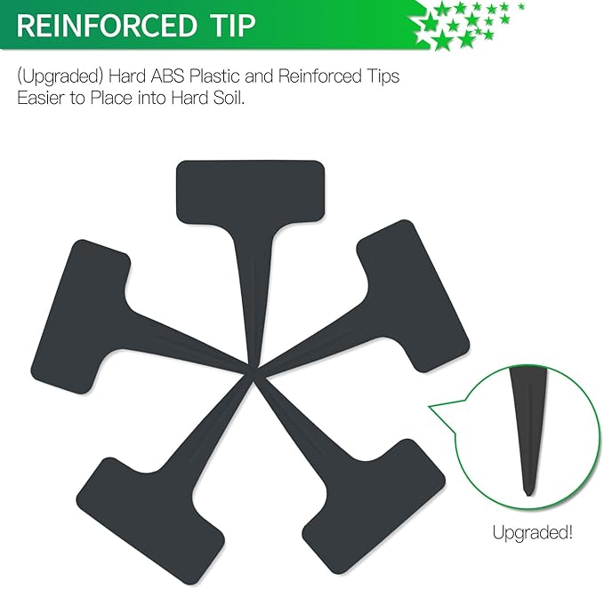 Prudance® 50pcs Reusable Waterproof Plant Markers for Garden T-Type Plant Labels for Seedlings Potted Plants Vegetables Succulents Durable Weatherproof Garden Tags （Black）