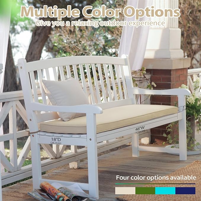 Outdoor Bench Cushion 48 x 16 x 3 Inch with Ties, Thick Waterproof Porch Swing Cushions for Patio Furniture Chair Pad, Seat Sofa Garden Replacement Cushion Sponge Filling