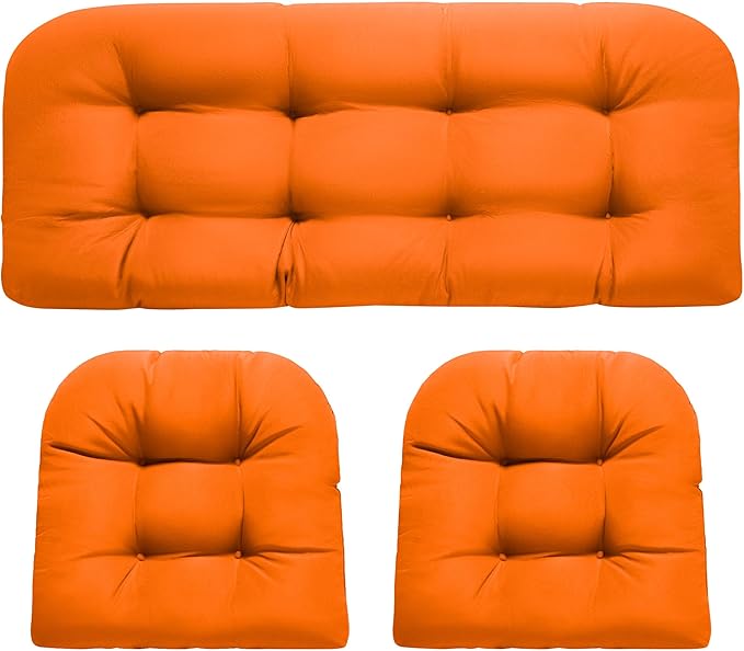 Wicker Chair Cushions, Waterproof Outdoor Loveseat Cushions for Patio Furniture, 3 Pieces Wicker Furniture Cushions, 1 Loveseat and 2 U-Shaped Cushions, Orange