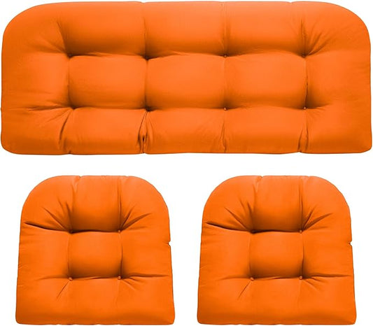 Wicker Chair Cushions, Waterproof Outdoor Loveseat Cushions for Patio Furniture, 3 Pieces Wicker Furniture Cushions, 1 Loveseat and 2 U-Shaped Cushions, Orange