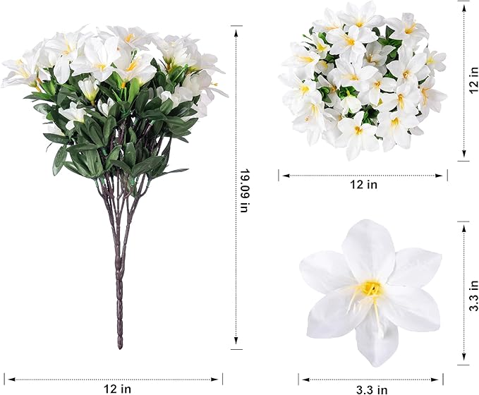 INSPRING Artificial Fake Spring Flowers for Outdoors Decoration, 3 Bundles Faux Azalea Plants Flower Look Real UV Resistant Silk Flowers for Outside Planters Patio Porch Garden Yard Window Home, White