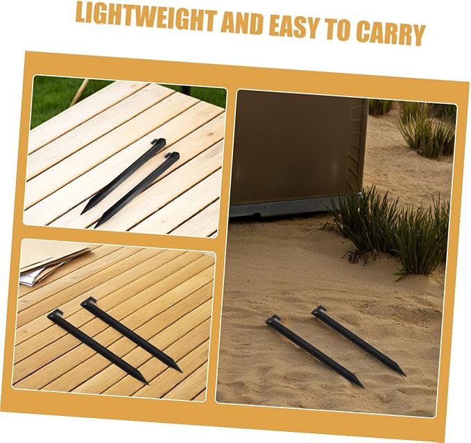 Luxshiny 12pcs Heavy Duty Plastic Tent Stakes Spike Hooks, Black Camping Ground Pegs for Beach Sand, Outdoor Picnic, Lawn, and Garden Tent Accessories