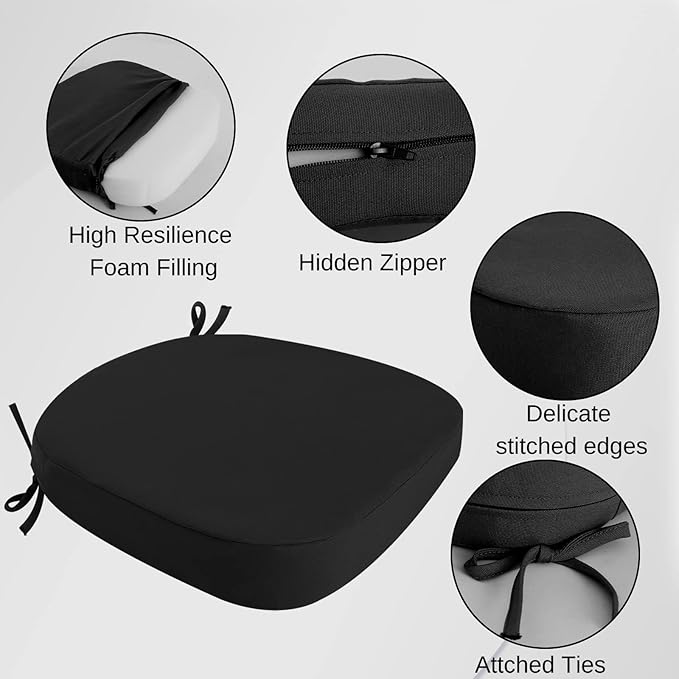 idee-home Outdoor Chair Cushions Set of 2, 19" x 19" x 2" Thick D-Shaped Patio Furniture Outdoor Seat Cushions Waterproof with Ties, Dining Pads