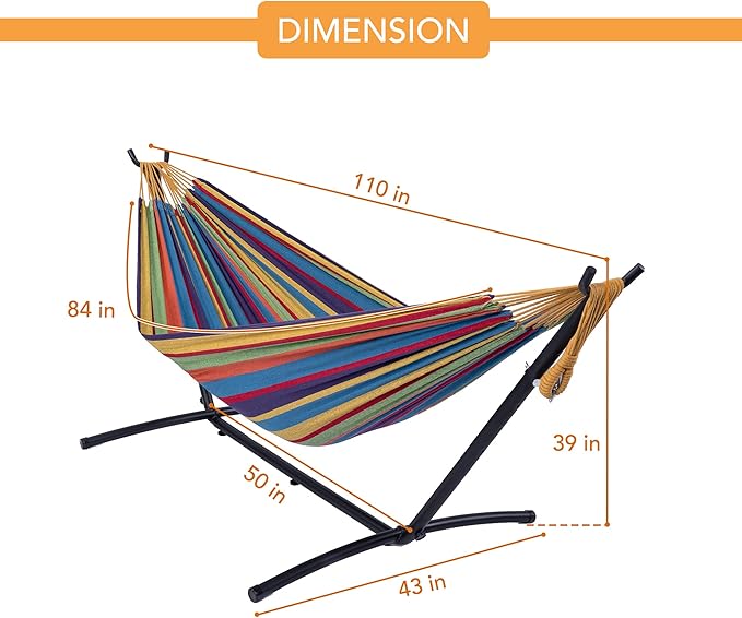 Hammock with Stand for Outside, Heavy Duty Space Saving Steel Stand with 450 lb Capacity,Double Hammock with Portable Carrying Bag, Hamacas para Adultos for Outdoors, Patio, Garden, Yard