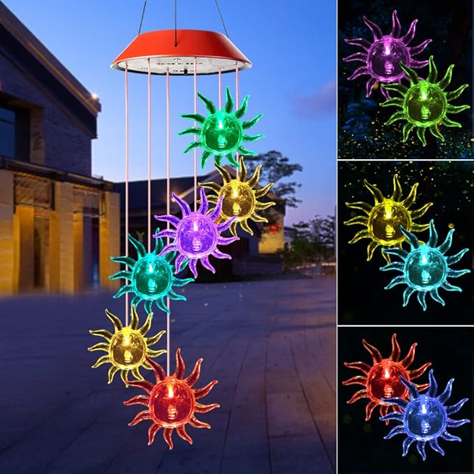 Sun Solar Wind Chimes Outdoor - Perfect for Garden, Patio and Terrace - Gift for Her: Mom, Grandma, Sister, Aunt, Wife, Friend