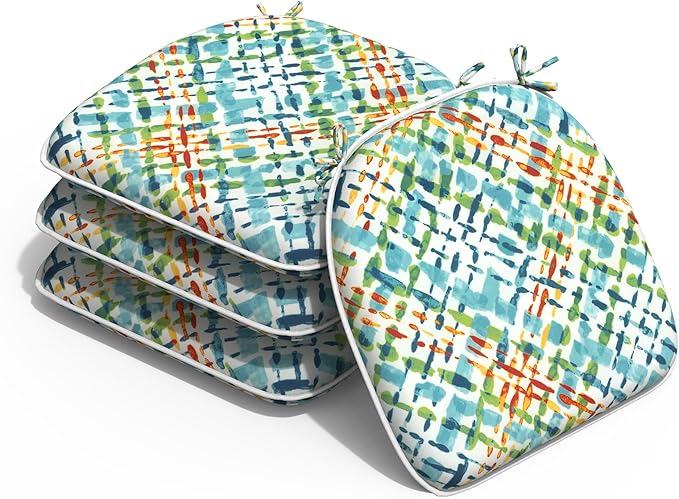 Outdoor Chair Cushions Set of 4, Water Resistant Patio Chair Pads with Ties, Seat Cushions for Home Garden Furniture Decoration, 16"x17",Acapa Opal Geometric