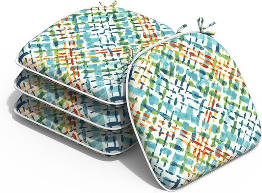 Outdoor Chair Cushions Set of 4, Water Resistant Patio Chair Pads with Ties, Seat Cushions for Home Garden Furniture Decoration, 16"x17",Acapa Opal Geometric