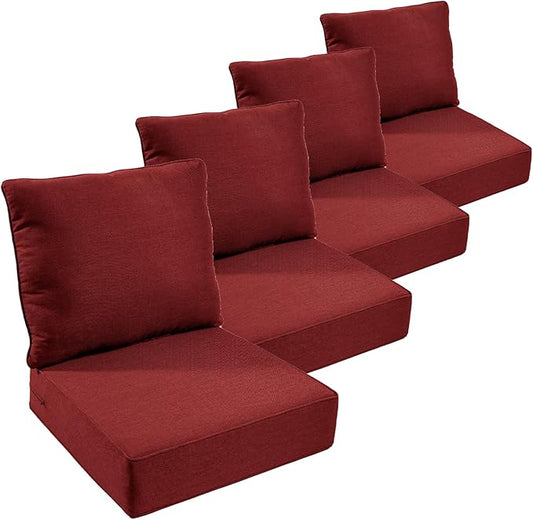 Outdoor Furniture Cushions, 6 inch Thick Seat Cushions for Outdoor Furniture, Waterproof 22x24 Patio Couch Cushions, Replacement Chair/Sofa Cushion, Include 4 Back & 4 Seat Cushion, Thick/Red