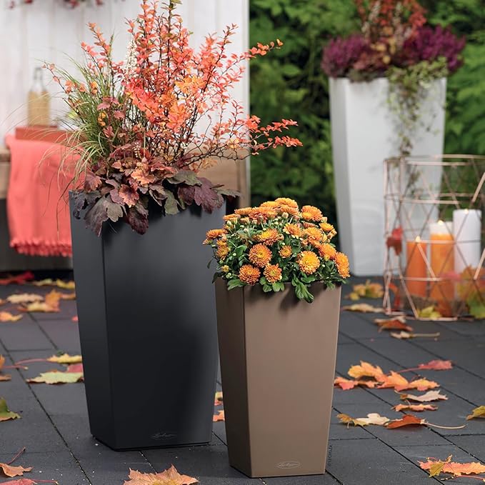 Lechuza CUBICO Color 40 Slate, Self-Watering Tall Planter, H29.5 L15.7 W15.7 in