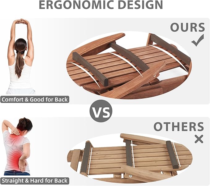 SoliWood Outdoor Wooden Folding Adirondack Chair Set of 6 with Pre-Assembled BackRest, Wood Patio Chair for Garden Backyard Porch Pool Deck Firepit