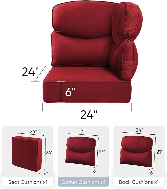 Luxury 24x24x6 Outdoor Corner Cushion 1 Set - Water-Repellent 3-Piece Cushion Set with Zipper for Outside Rattan Wicker Sofa Loveseat Chair Sectional Patio Conversation Sets - Red/Smile