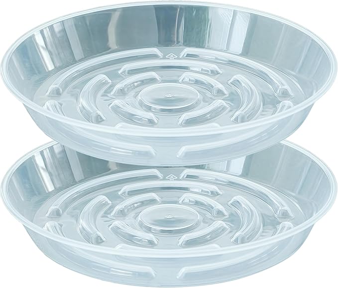 2 Packs Plant Saucer Pot Tray, 10 inch Clear Flower Planter Saucers and Drip Trays, Plastic Flower Planter Saucers for Indoors Outdoors, Heavy Durable Plant Plate Water Catcher 9 inch Base